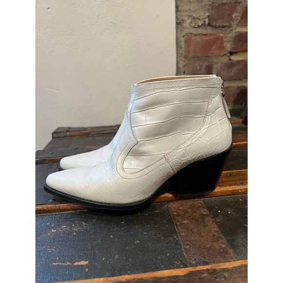 ZARA Embossed Croc White Western Cowboy Boots 37 - Picture 6 of 10